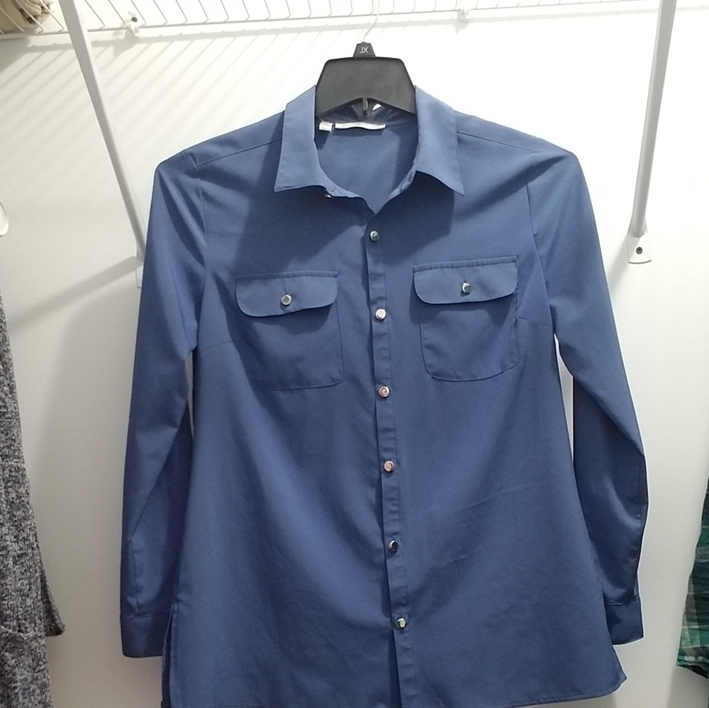 Blouse Blue Silver Buttons